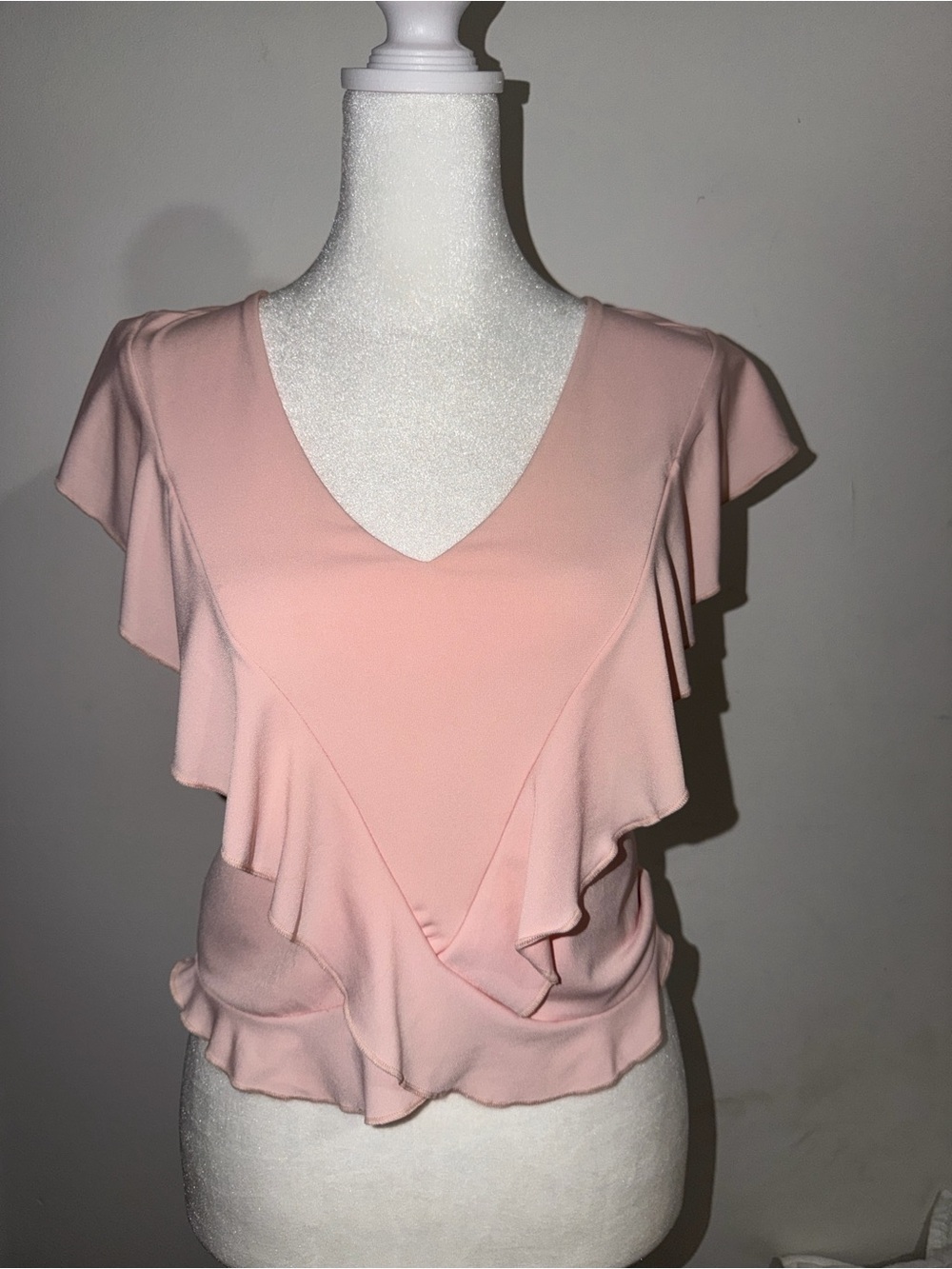 Express Blush Pink V-Neck Ruffle Blouse
